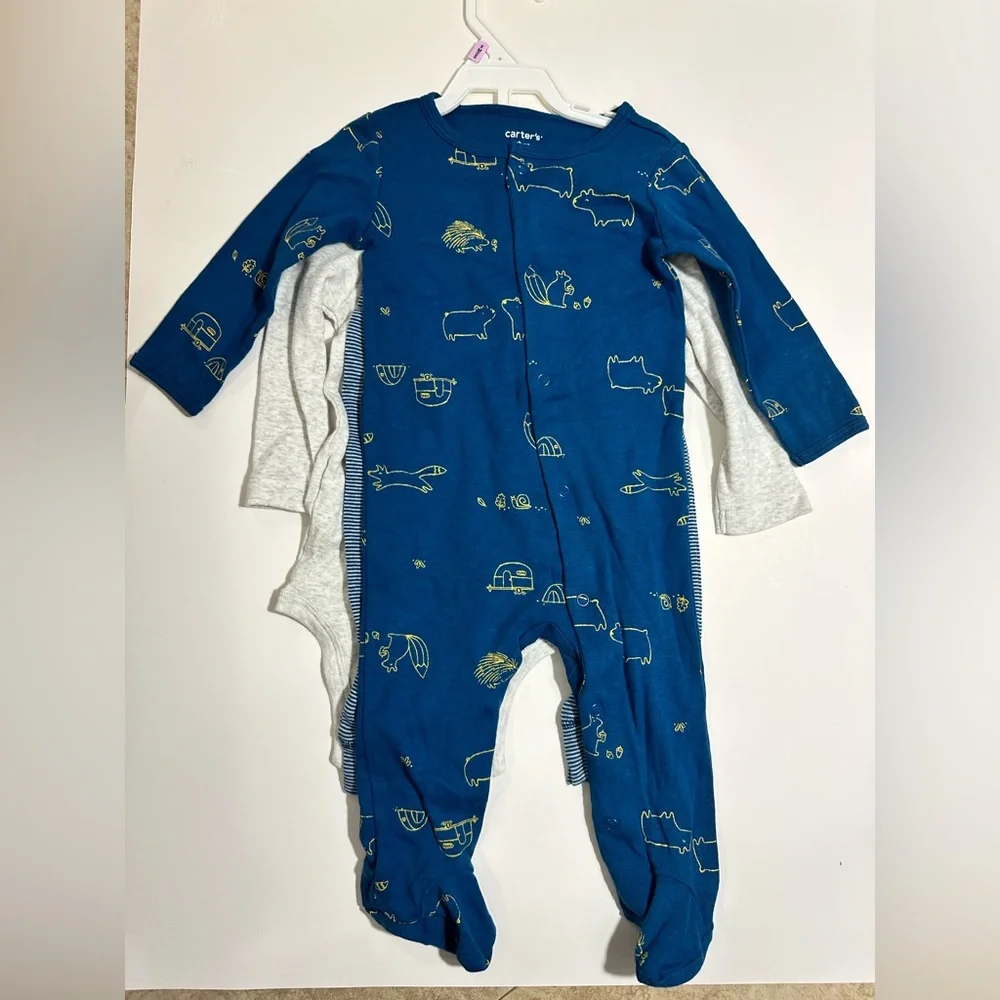 0422 NWT Carters Gray and Blue Baby Boy Onesies Set - Picture 6 of 7